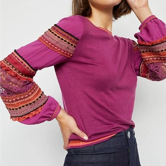 Anthropologie Emeryl Lace Bl-nk Puff Sweater Top - Picture 8 of 8